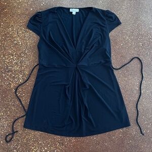 Elegant black ruched maternity mini dress / tunic